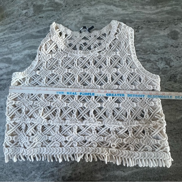 DKNY Jeans Women’s Macramé Knit Top 3X Beige Boho Festival Tank (F1) - Picture 6 of 10